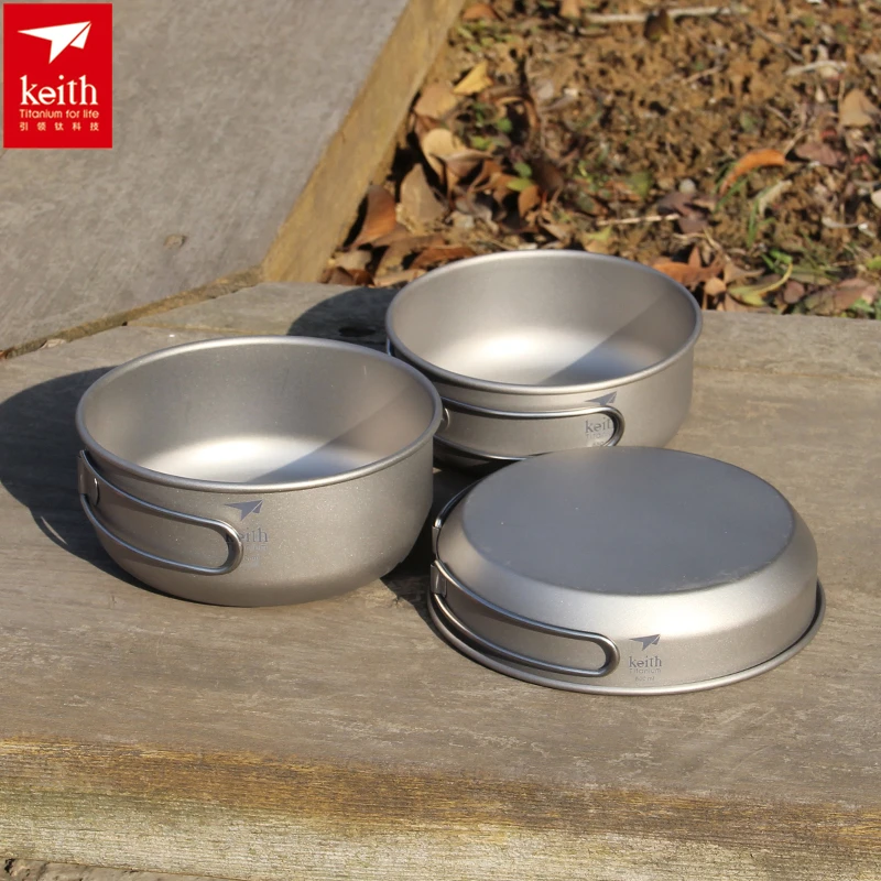 Camping Cooking Set Large - Keith 3PCS Titanium Cookware Pans Bowls