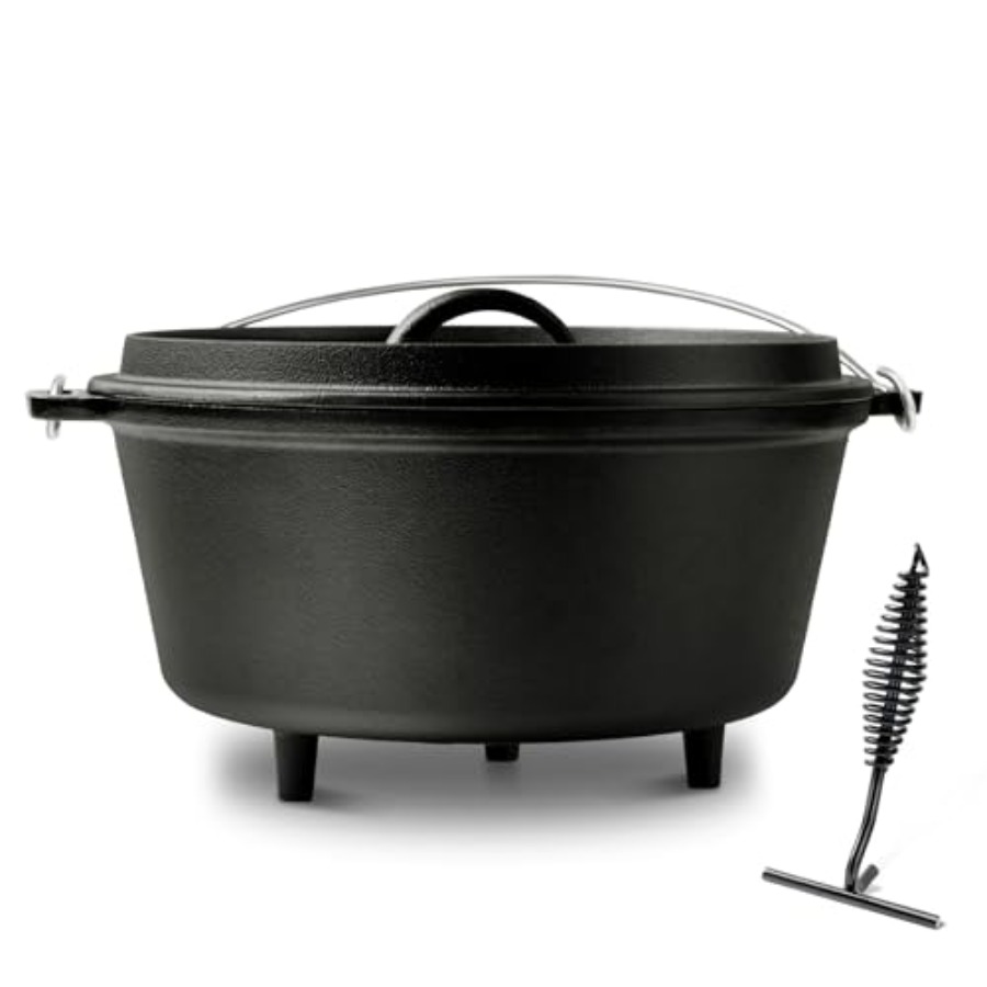 Camp Dutch Oven Cast - Pre-Seasoned Cast Iron Camp Dutch Oven