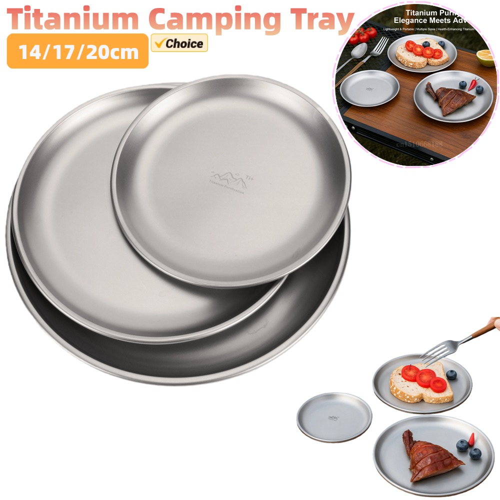 Camping Cooking Plate - 14/17/20cm Titanium Camping Plate 1/3Pcs Camping