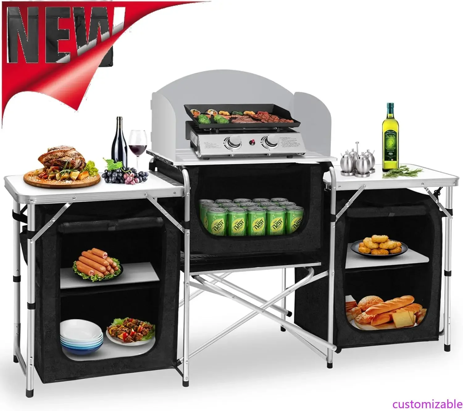 Camping Cooking Table Foldable - Customizable-Camping Kitchen Table, Aluminum Portable Outdoor