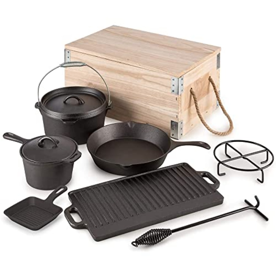 8 Piece Pre-Seasoned Dutch Ove - Camp Dutch Oven Cast のレビューと価格