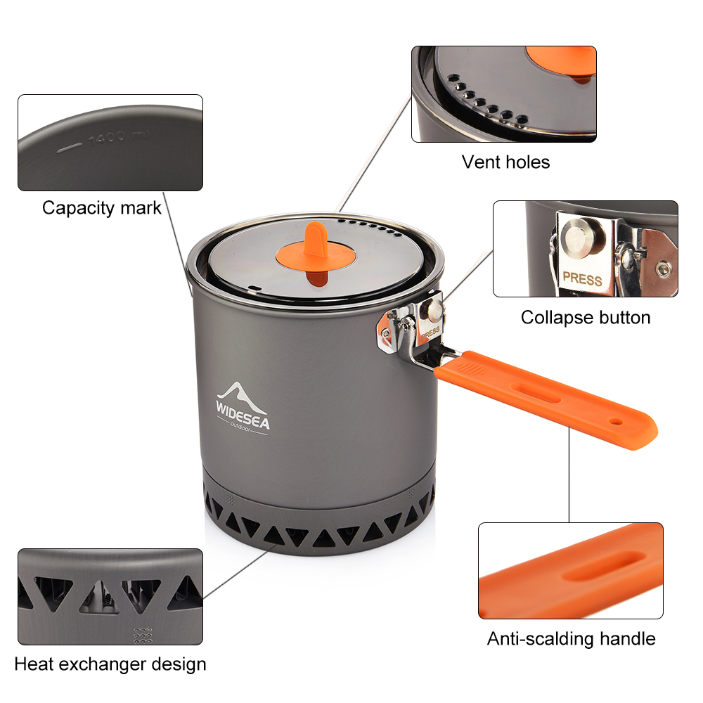 Widesea Camping Pot 1.6L Heat  - Camping Cooking Set Large のレビューと価格
