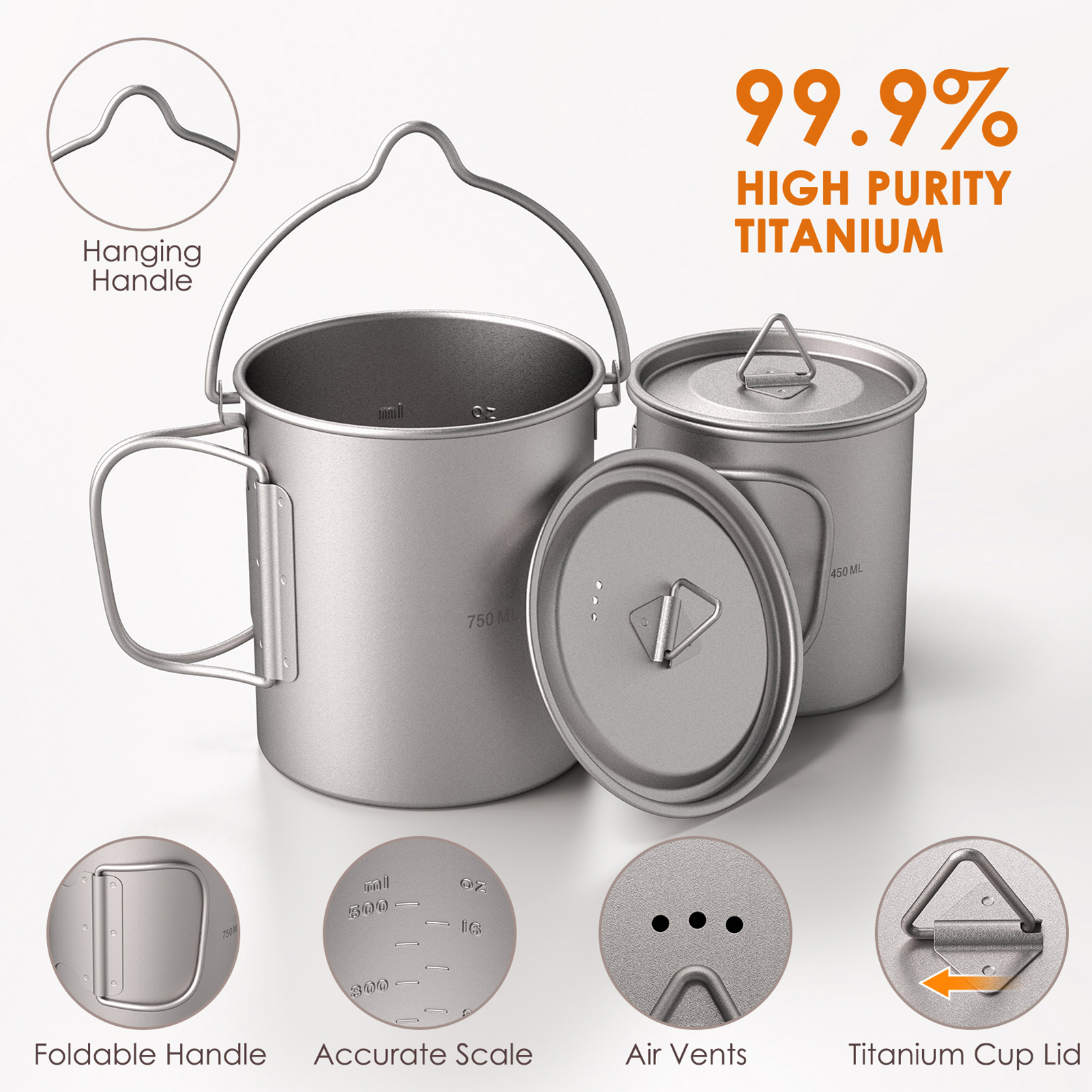Ultralight 750ml Titanium Pot  - Camping Cooking Cup のレビューと価格