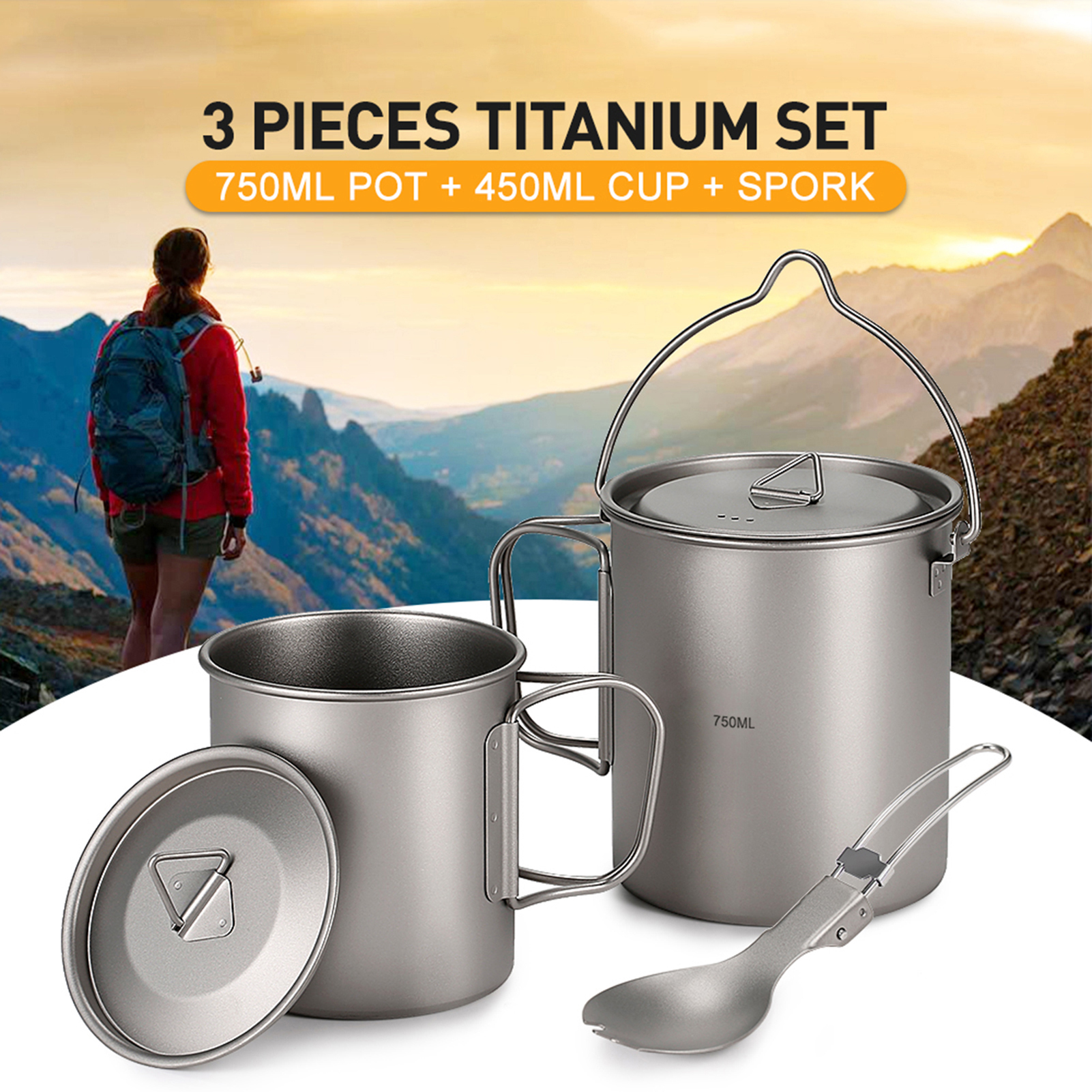 Ultralight 750ml Titanium Pot  - Camping Cooking Cup のレビューと価格