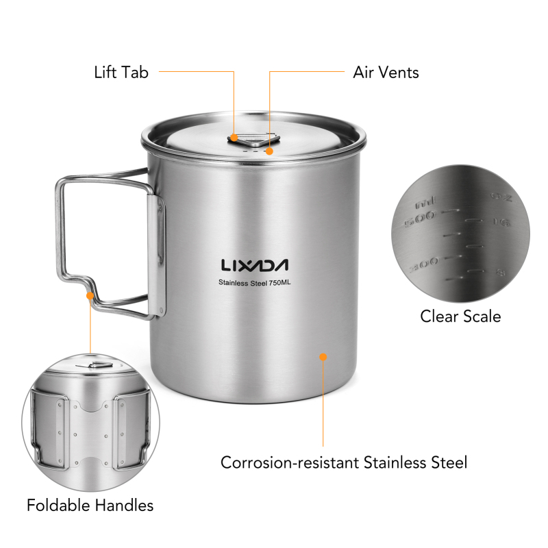 Lixada 750ml Cup Outdoor Stain - Camping Cooking Cup のレビューと価格