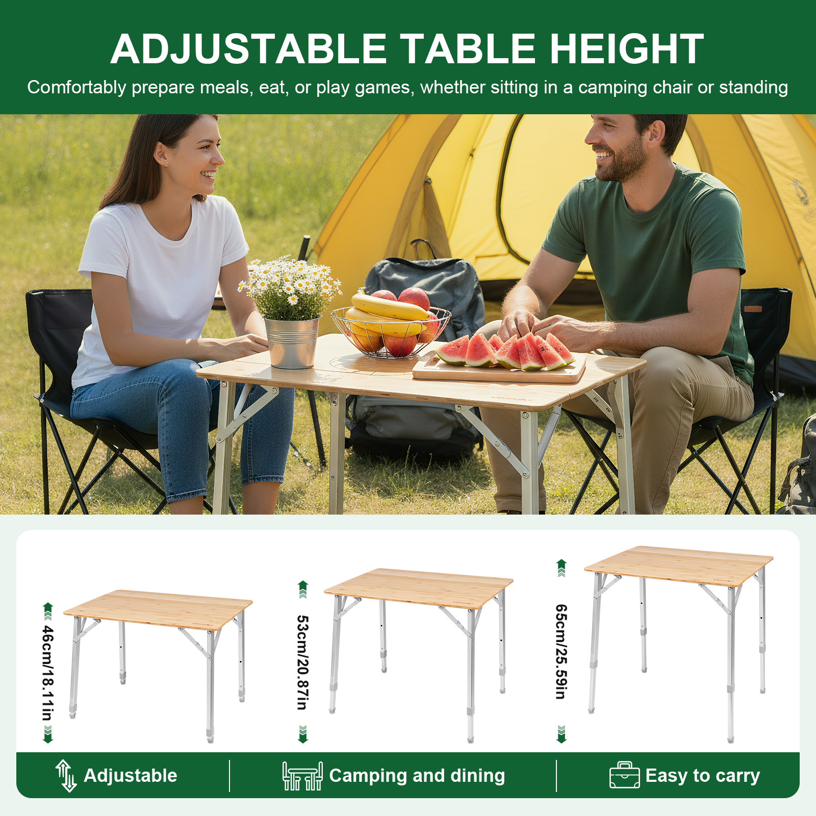 Adjustable Height Folding Bamb - Camping Cooking Table Foldable のレビューと価格