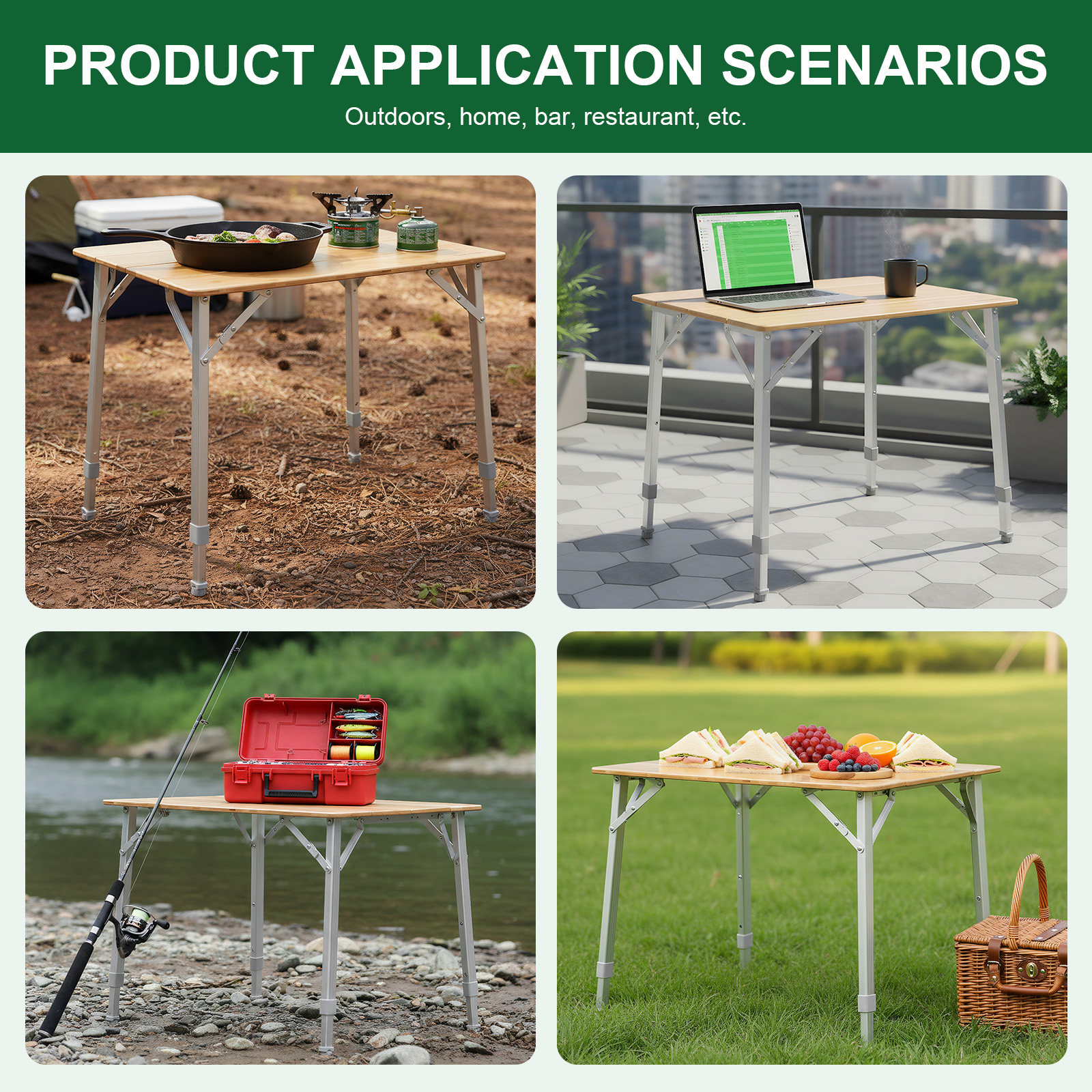 Adjustable Height Bamboo Foldi - Camping Cooking Table Foldable のレビューと価格