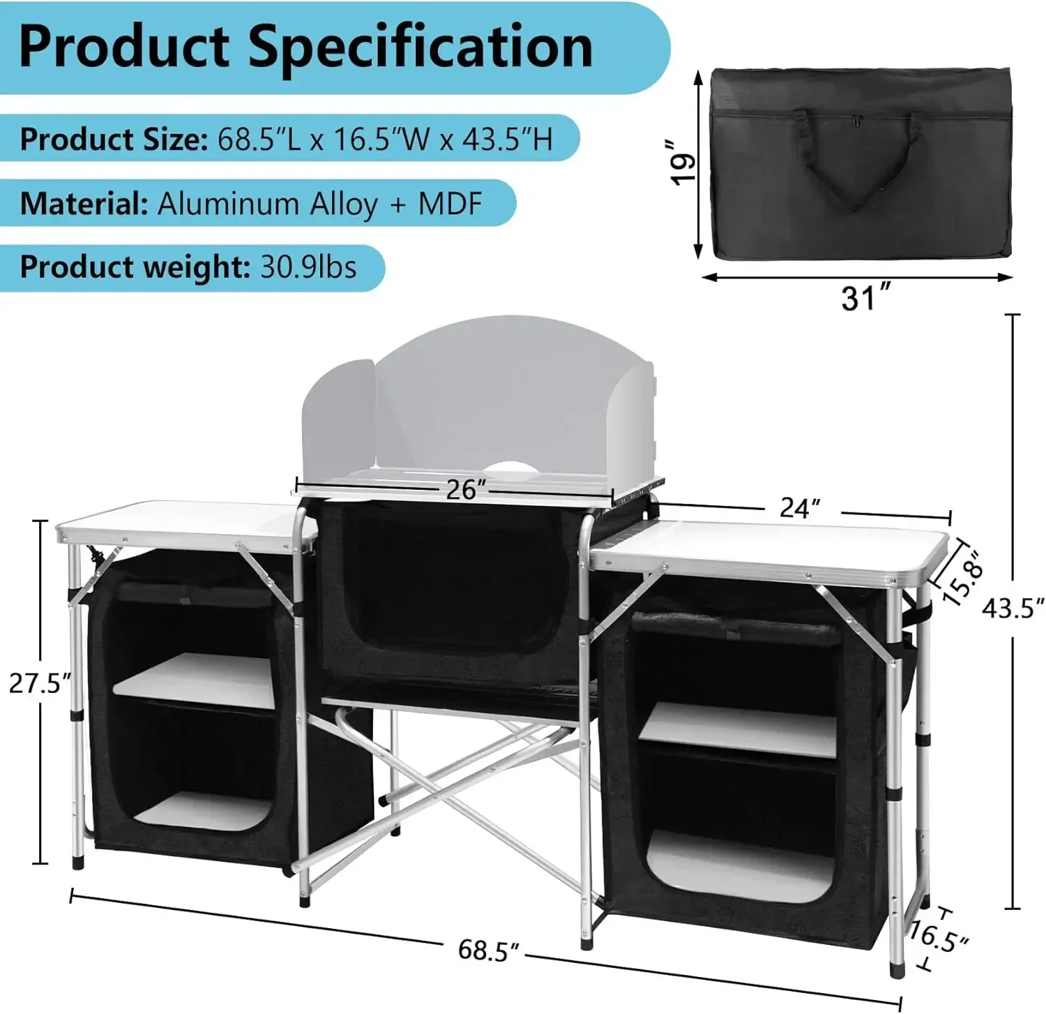 Customizable-Camping Kitchen T - Camping Cooking Table Foldable のレビューと価格