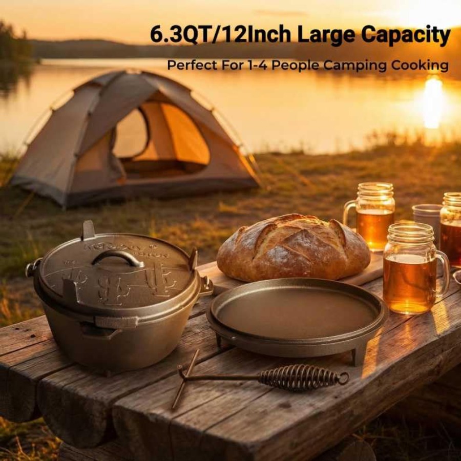 6.3qt Cast Iron Camping Dutch  - Camp Dutch Oven Cast のレビューと価格