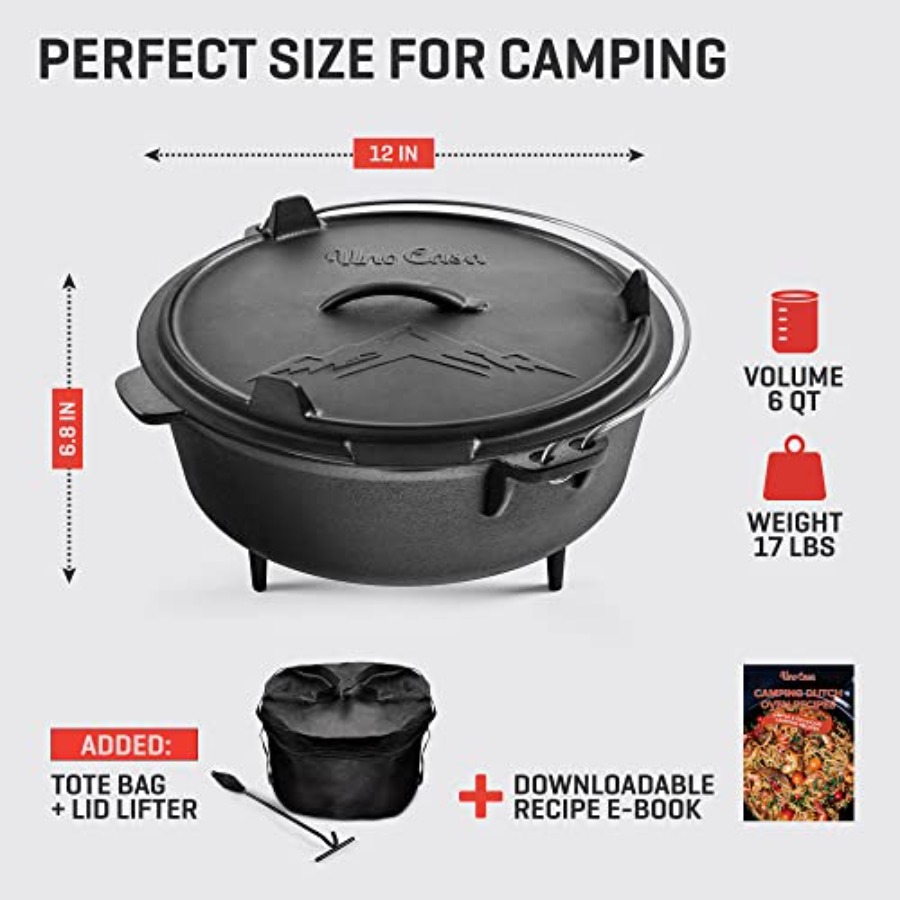 6Qt Cast Iron Camping Dutch Ov - Camp Dutch Oven Cast のレビューと価格